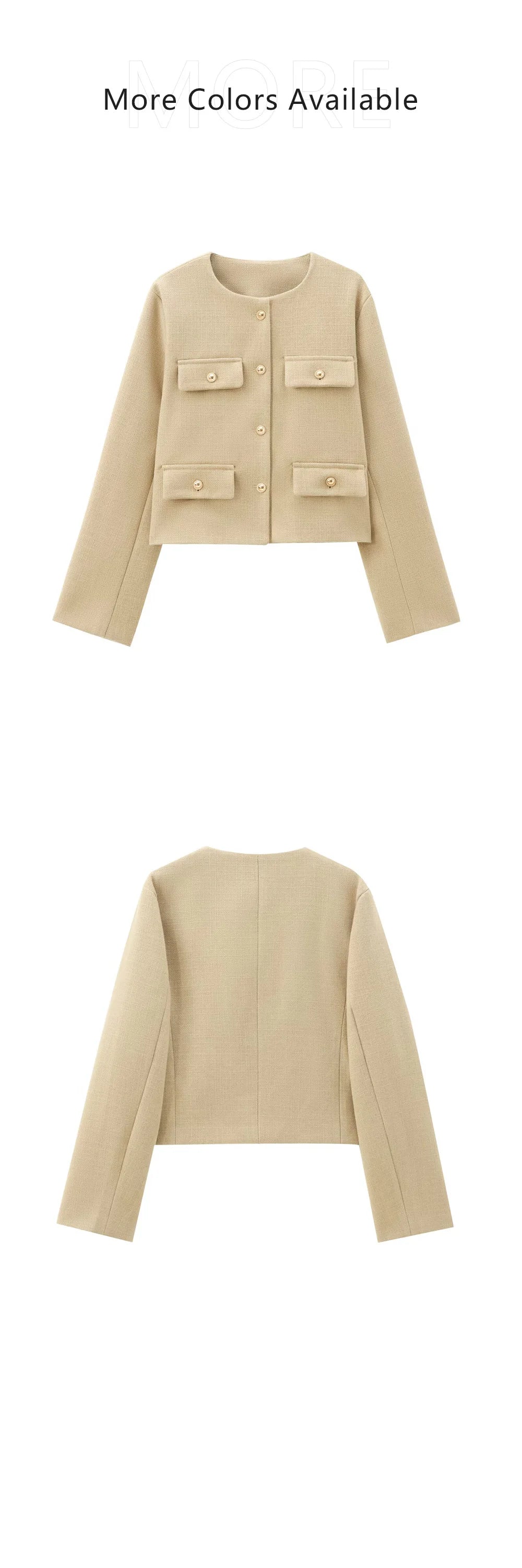 UNIZERA Winter New Product Women's Fashion and Casual Versatile Round Neck Flip Decoration Short Suit Coat