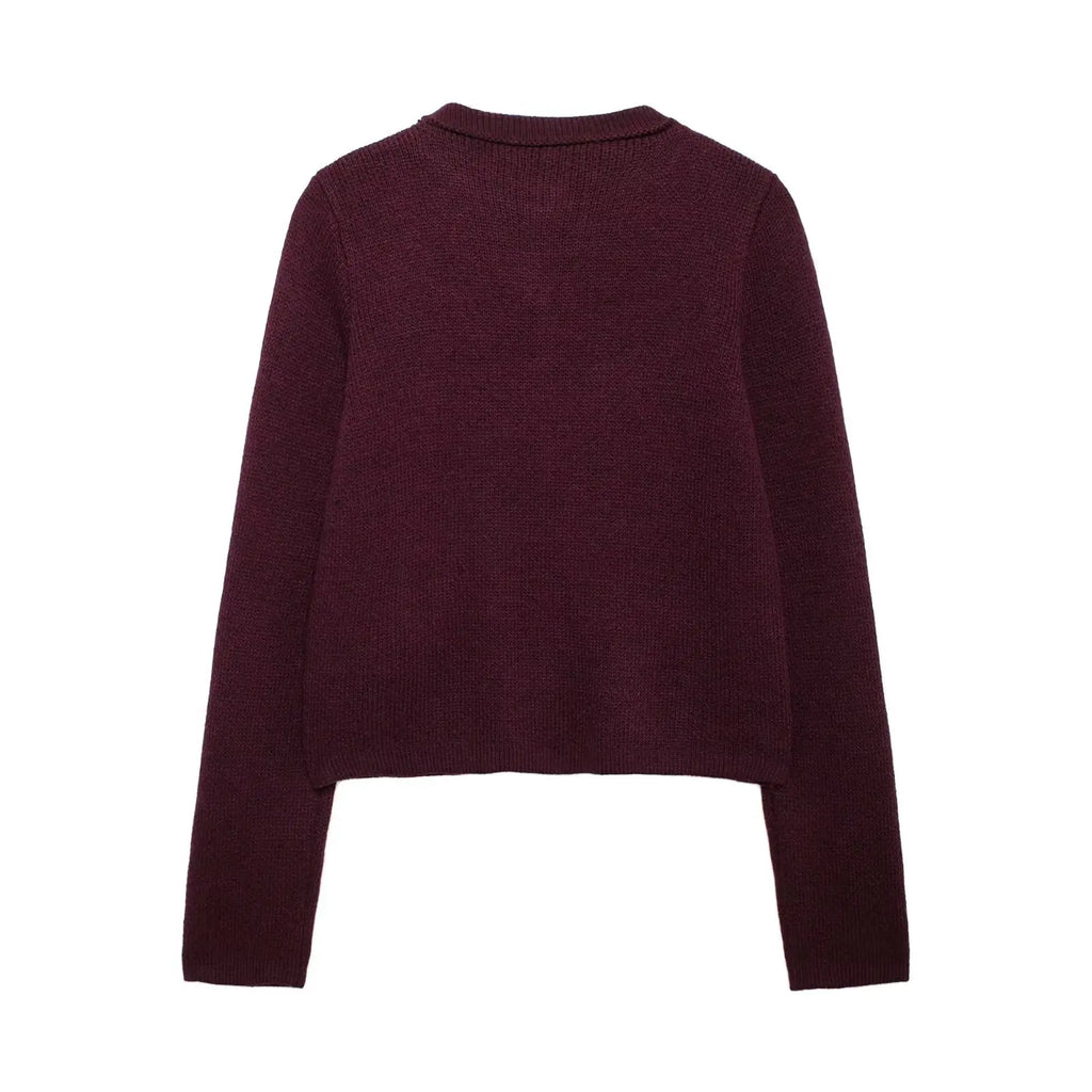 TRAFZA Women's Winter Slim Short Knitted Cardigan Jacket Retro Round Neck Gold Breasted Decoration Elegant Women's Casual Jacket