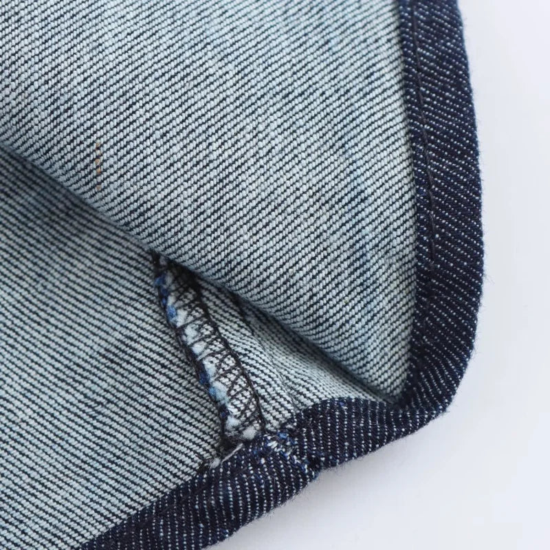 ETJ 2025  Spring New 1975 series denim MIDI dress with lapel side zipper fashion wrinkle waist slim elegant dress