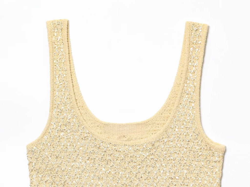 MYST&ZA2025 Summer New Product Temperament Elegant Sequin Knitted Jacket + Sequin Knitted Suspender Top Set